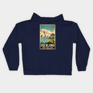 A Vintage Travel Art of Auckland - New Zealand Kids Hoodie